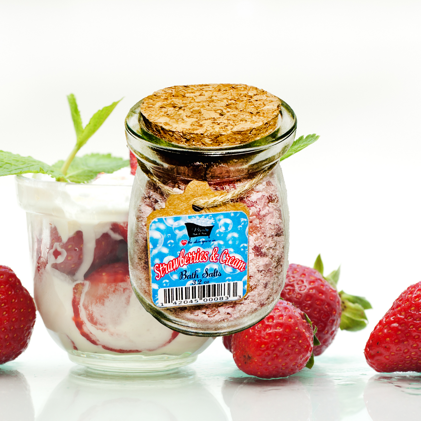 Strawberries & Cream Natural Bath Salts with Kaolin Avocado & Sea Salt Bath Soak | 3.5 oz